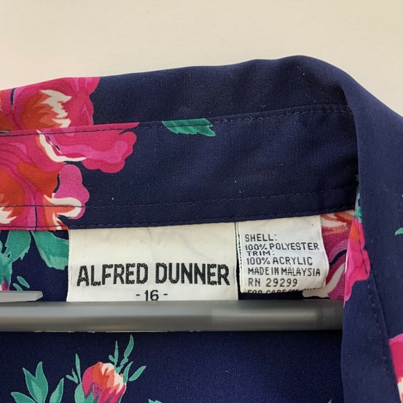Vintage 80s Alfred Dunner Shoulder Pads Hawaiian Floral Top Shirt Size Medium - Picture 2 of 7